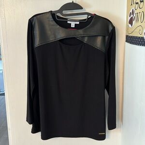 Nine West Ladies Top with Faux Leather trim